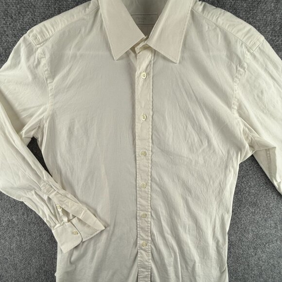 PRADA Size 40 (15.75) Long Sleeve Button Up Men Cotton Stretch Designer Ivory - Picture 2 of 16
